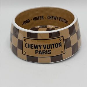 NEW Chewy Vuitton Checkered Pet Bowl Medium
